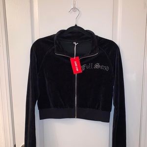 FULL SEND womens cropped velour jacket